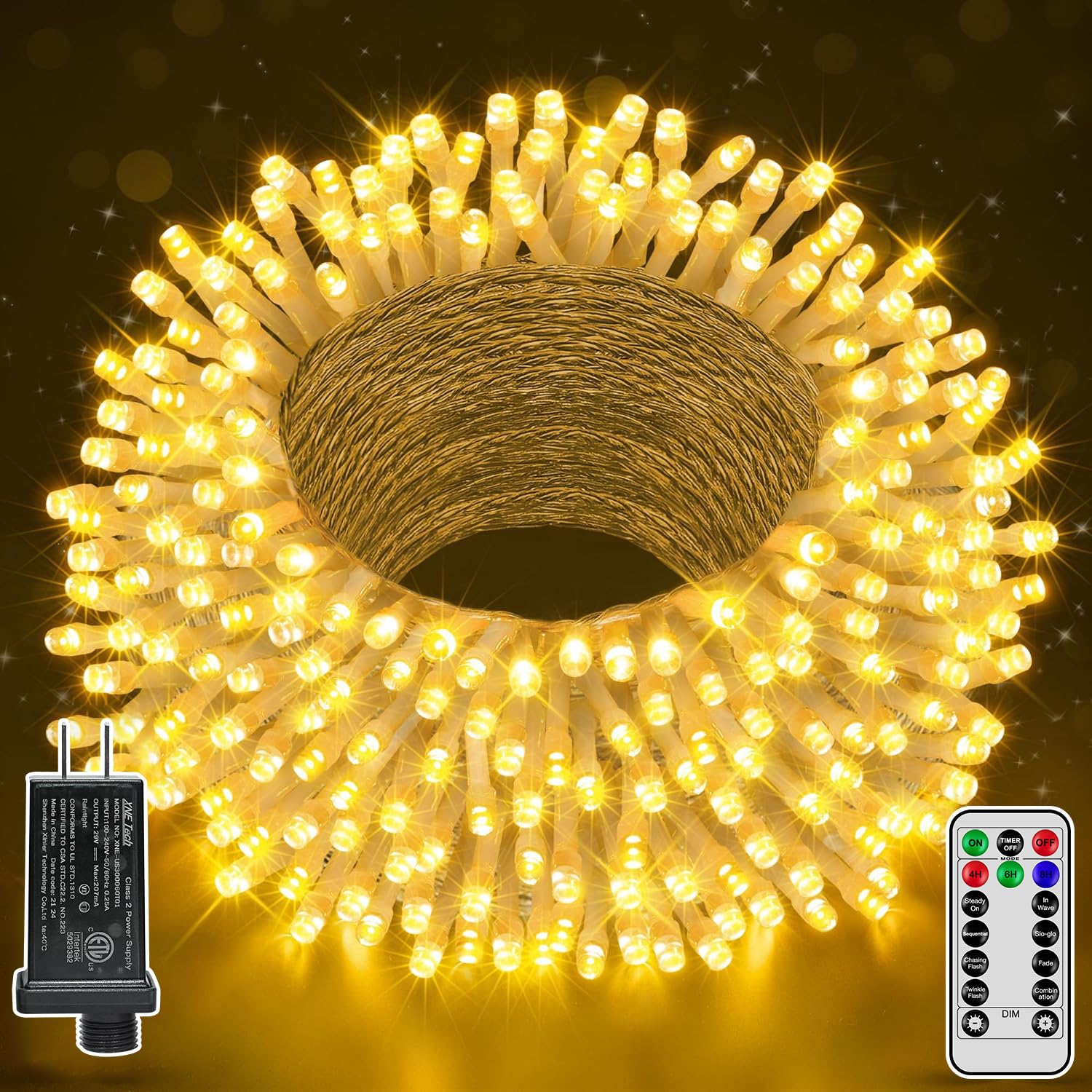 328FT 1000 LED Christmas Lights Outdoor Waterproof, Timer & Memory Function, 8 Modes Warm White String Lights Plug in Twinkle Lights for Xmas Tree Holiday Garden Party Decor